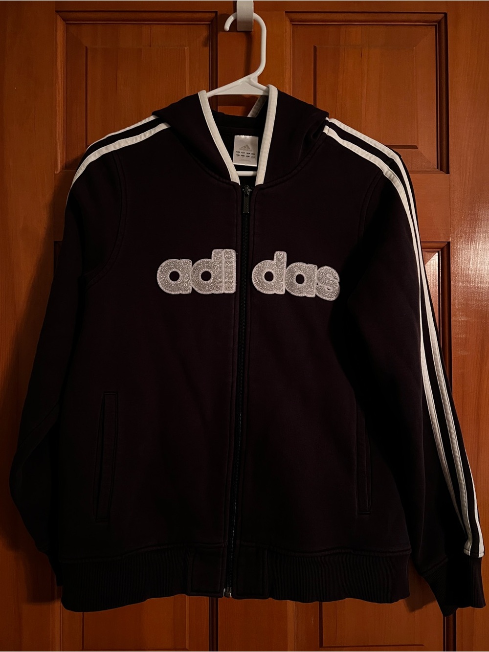 2007 Adidas Women’s Medium Black & Silver Three-Stripe Zip Hoodie